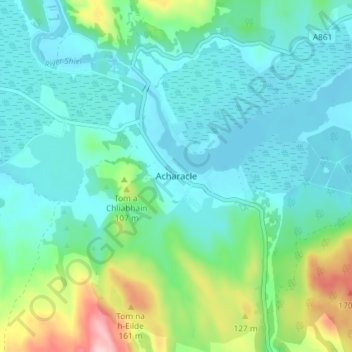 Topografisk kart Acharacle, høyde, relieff