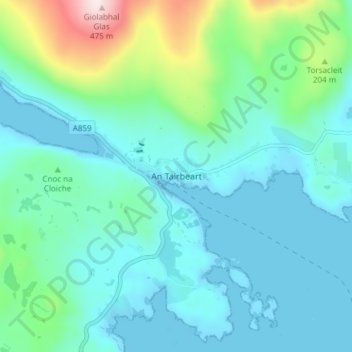 Topografisk kart Tarbert, høyde, relieff