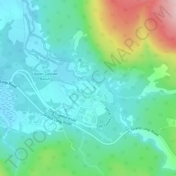 Topografisk kart Old Faithful, høyde, relieff
