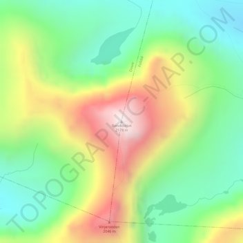 Topografisk kart Rondslottet, høyde, relieff