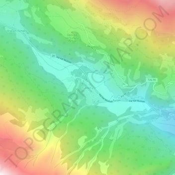 Topografisk kart Fuldera, høyde, relieff
