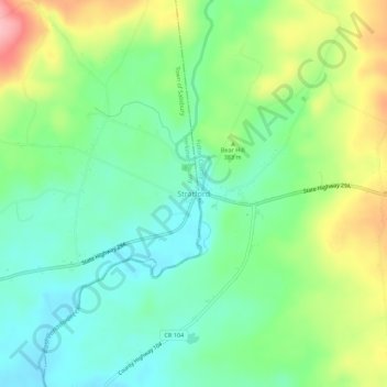 Topografisk kart Stratford, høyde, relieff
