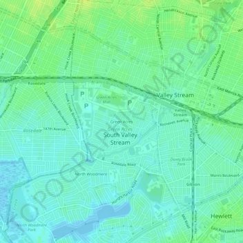Topografisk kart Green Acres, høyde, relieff