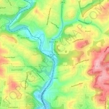 Topografisk kart Allison Park, høyde, relieff