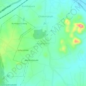 Topografisk kart Anjanapura, høyde, relieff