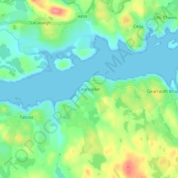 Topografisk kart Kershader, høyde, relieff