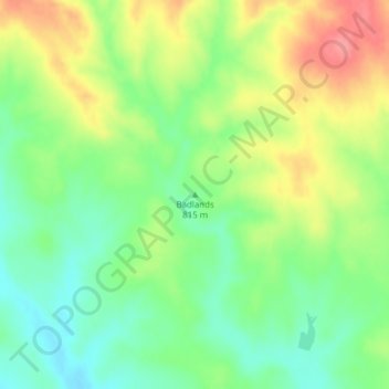 Topografisk kart Badlands, høyde, relieff