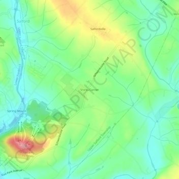 Topografisk kart Shirks Corner, høyde, relieff