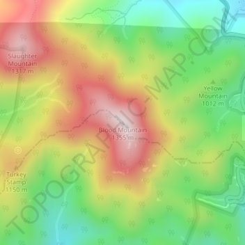 Topografisk kart Blood Mountain, høyde, relieff
