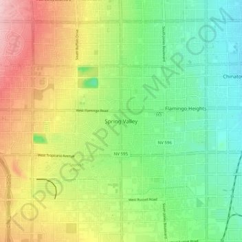 Topografisk kart Spring Valley, høyde, relieff