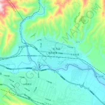 Topografisk kart Haishiwan, høyde, relieff