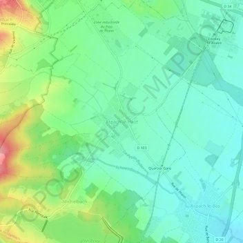 Topografisk kart Aspach-le-Haut, høyde, relieff