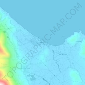 Topografisk kart Alikes, høyde, relieff