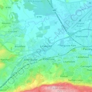 Topografisk kart Linwood, høyde, relieff