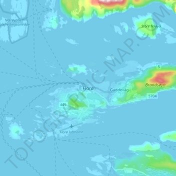 Topografisk kart Florø, høyde, relieff