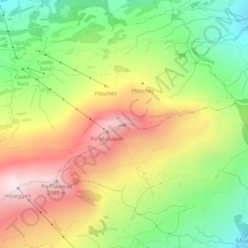 Topografisk kart Piz Mundaun, høyde, relieff