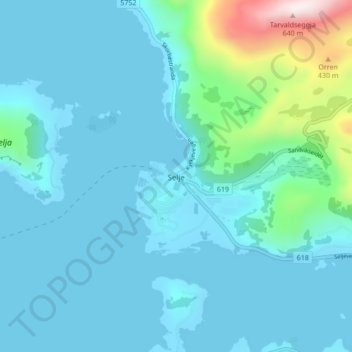 Topografisk kart Selje, høyde, relieff