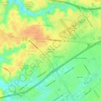 Topografisk kart Strathmoor Gardens, høyde, relieff
