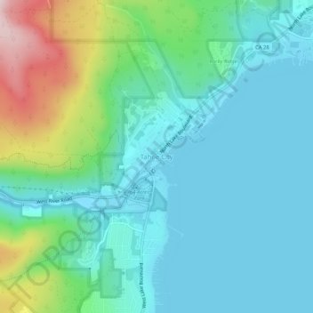 Topografisk kart Tahoe City, høyde, relieff