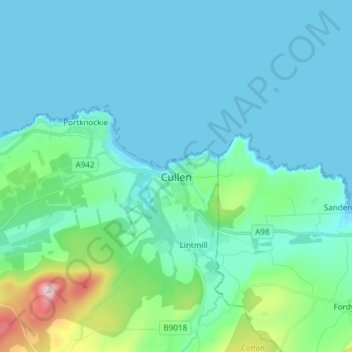 Topografisk kart Cullen, høyde, relieff