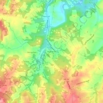 Topografisk kart Rock Acres, høyde, relieff