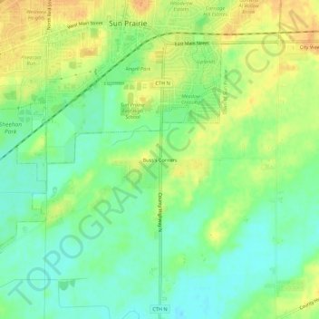 Topografisk kart Buss's Corners, høyde, relieff
