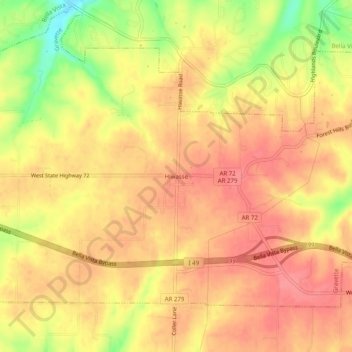 Topografisk kart Hiwasse, høyde, relieff