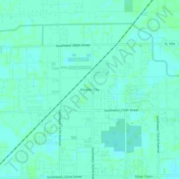 Topografisk kart Aladdin City, høyde, relieff