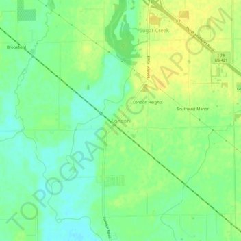 Topografisk kart London, høyde, relieff