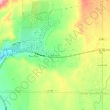 Topografisk kart Piñon Acres, høyde, relieff