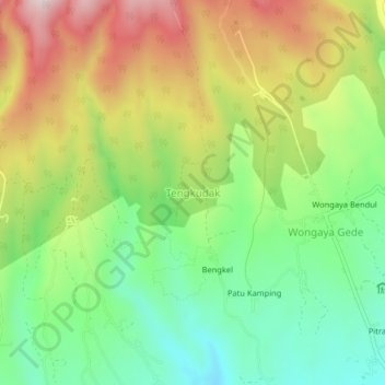 Topografisk kart Tengkudak, høyde, relieff