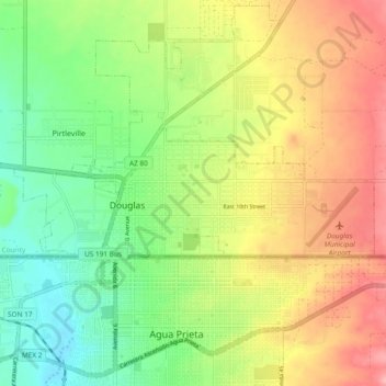 Topografisk kart Douglas, høyde, relieff
