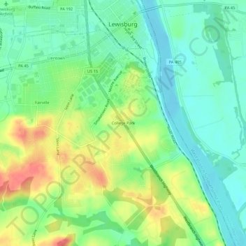 Topografisk kart College Park, høyde, relieff