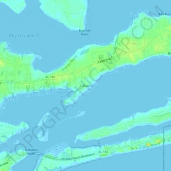 Topografisk kart Caswell, høyde, relieff