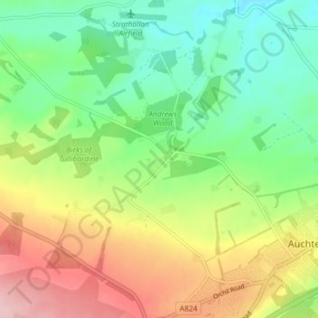 Topografisk kart Tullibardine, høyde, relieff