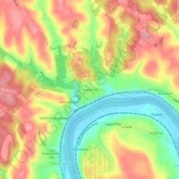 Topografisk kart Vestaburg, høyde, relieff