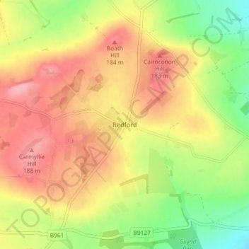 Topografisk kart Redford, høyde, relieff