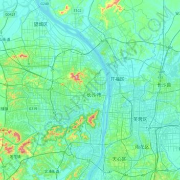 Topografisk kart Yuelu, høyde, relieff