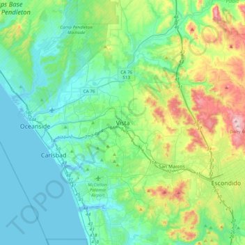 Topografisk kart Vista, høyde, relieff