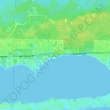 Topografisk kart Wynnehaven Beach, høyde, relieff