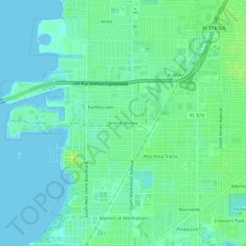 Topografisk kart Arlene Manor, høyde, relieff