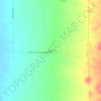 Topografisk kart Playas, høyde, relieff