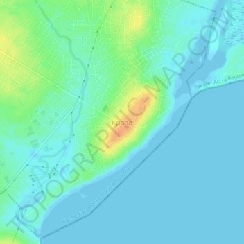 Topografisk kart Kpone, høyde, relieff
