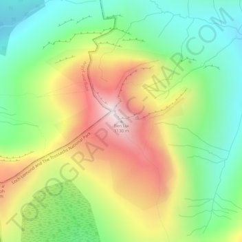 Topografisk kart Ben Lui, høyde, relieff