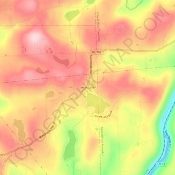 Topografisk kart Heart Lake, høyde, relieff