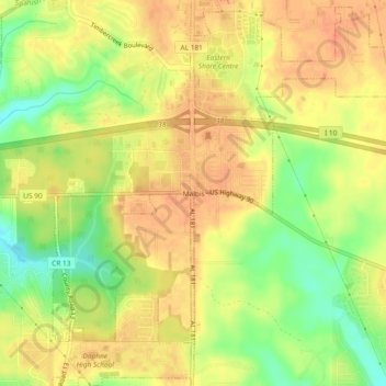 Topografisk kart Malbis, høyde, relieff