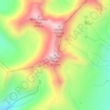 Topografisk kart Truchas Peak, høyde, relieff