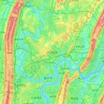 Topografisk kart Liangjiang, høyde, relieff