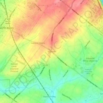 Topografisk kart Gwynedd, høyde, relieff