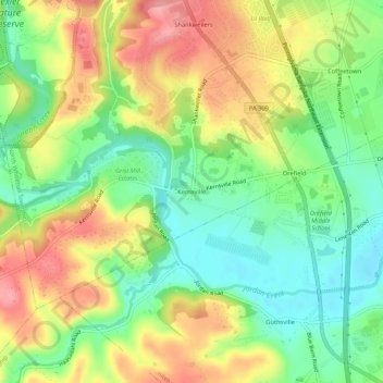 Topografisk kart Kernsville, høyde, relieff